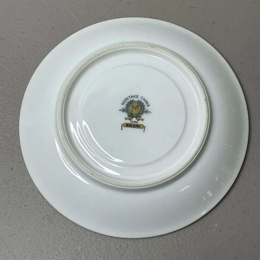 Noritake‎ China Japan BOLERO Green Tan Scrolls Floral Rim Tea Cup Saucer 5-5/8